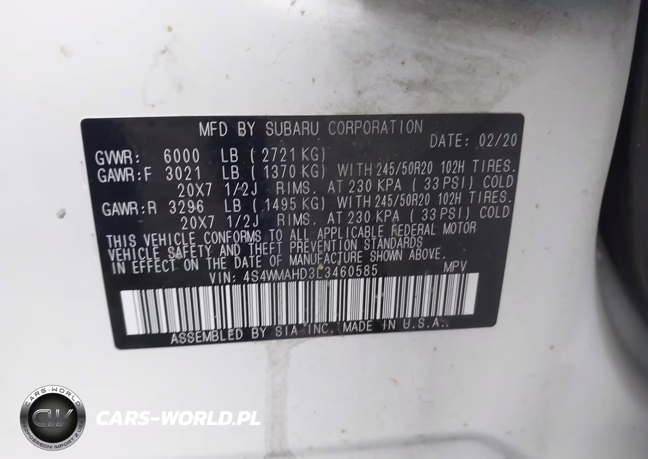 2020 Subaru Ascent Premium VIN:4S4WMAHD3L3460585 - 9