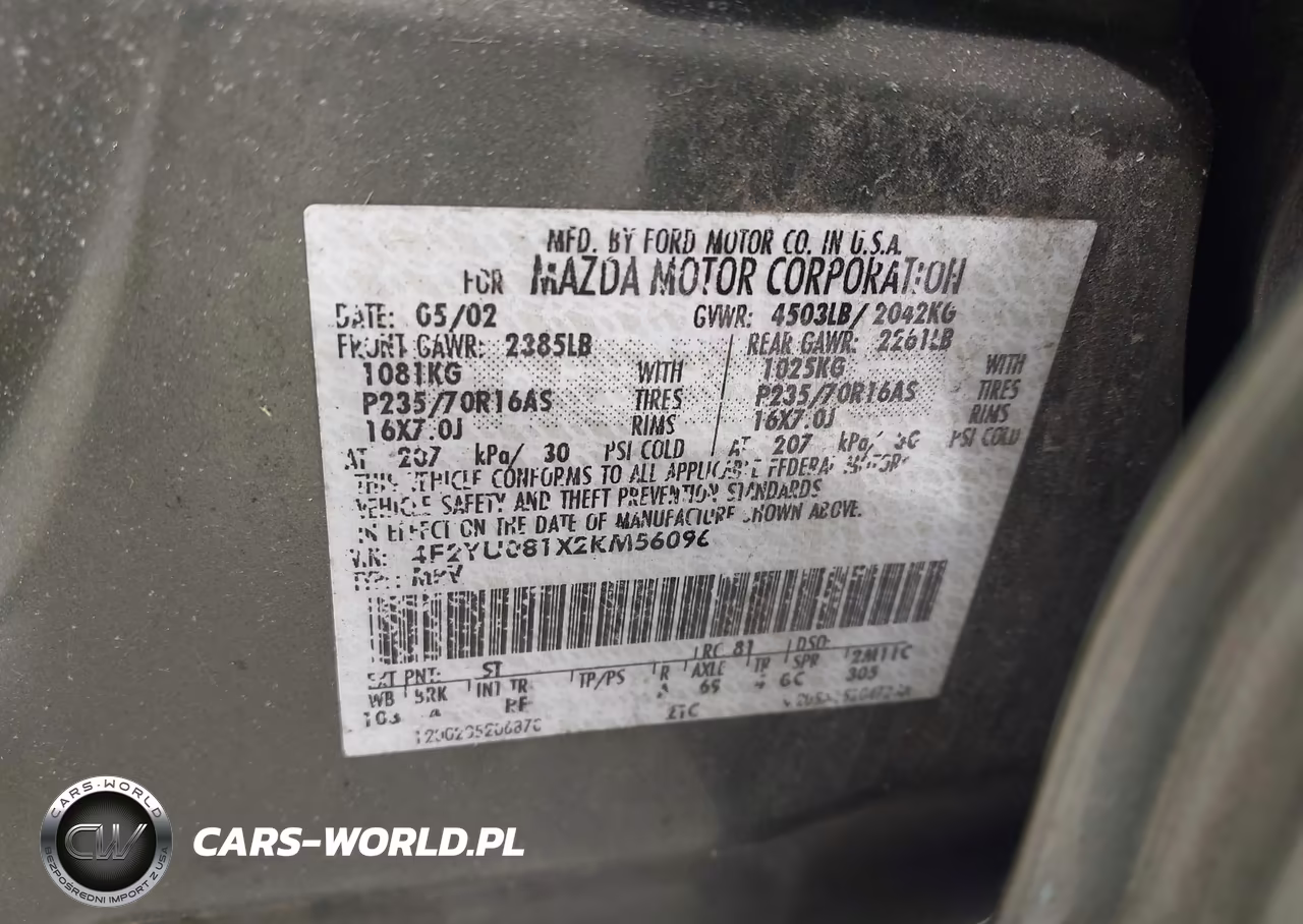 2002 Mazda Tribute Es V6-Lx V6 VIN:4F2YU081X2KM56096 - 9