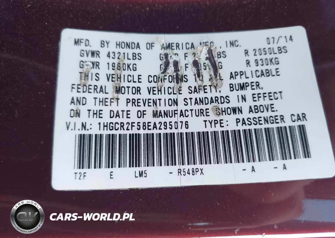 2014 Honda Accord Sport VIN:1HGCR2F58EA295076 - 9