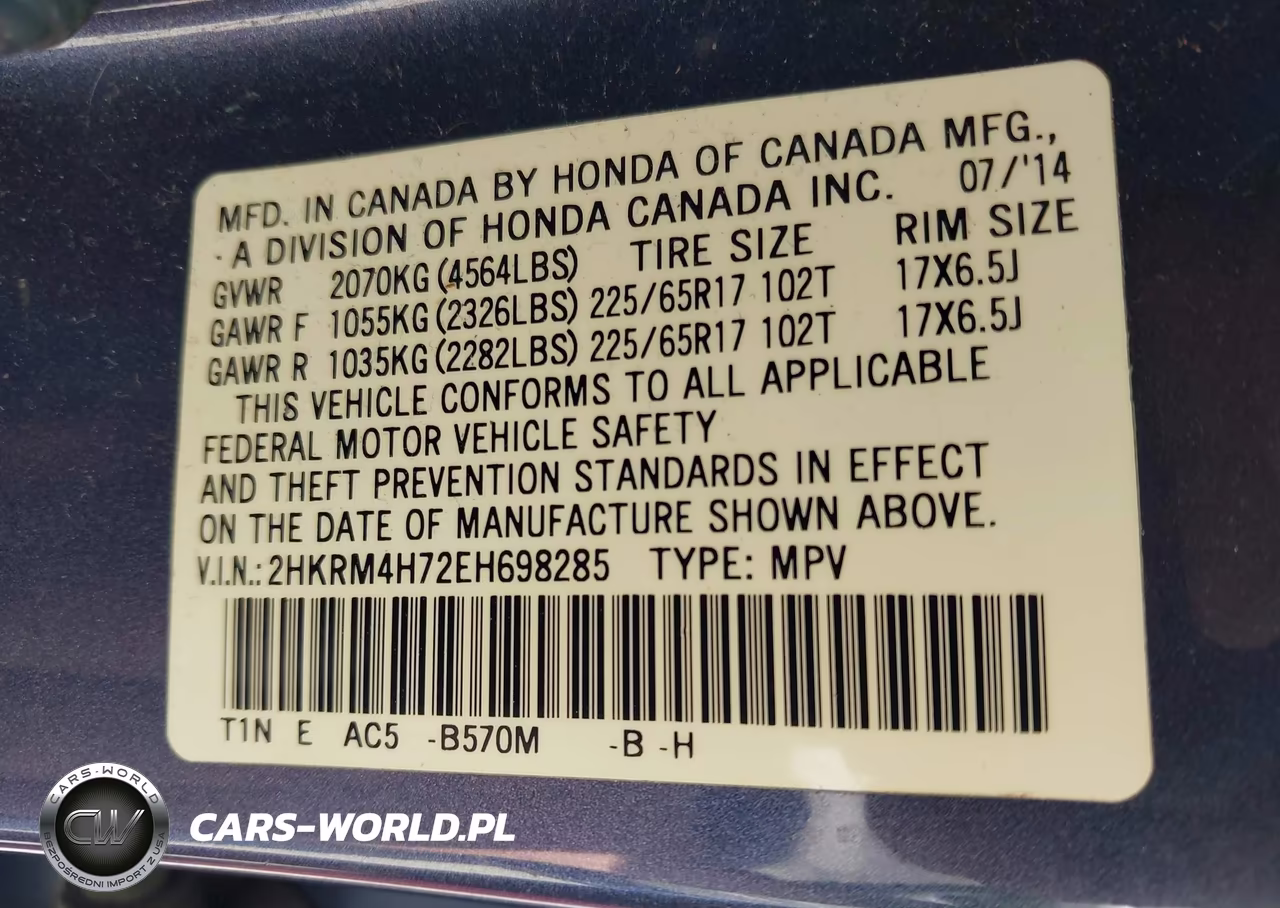 2014 Honda Cr-V Ex-L VIN:2HKRM4H72EH698285 - 9