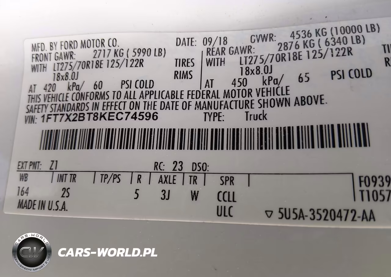 2019 Ford F-250 Xlt VIN:1FT7X2BT8KEC74596 - 9