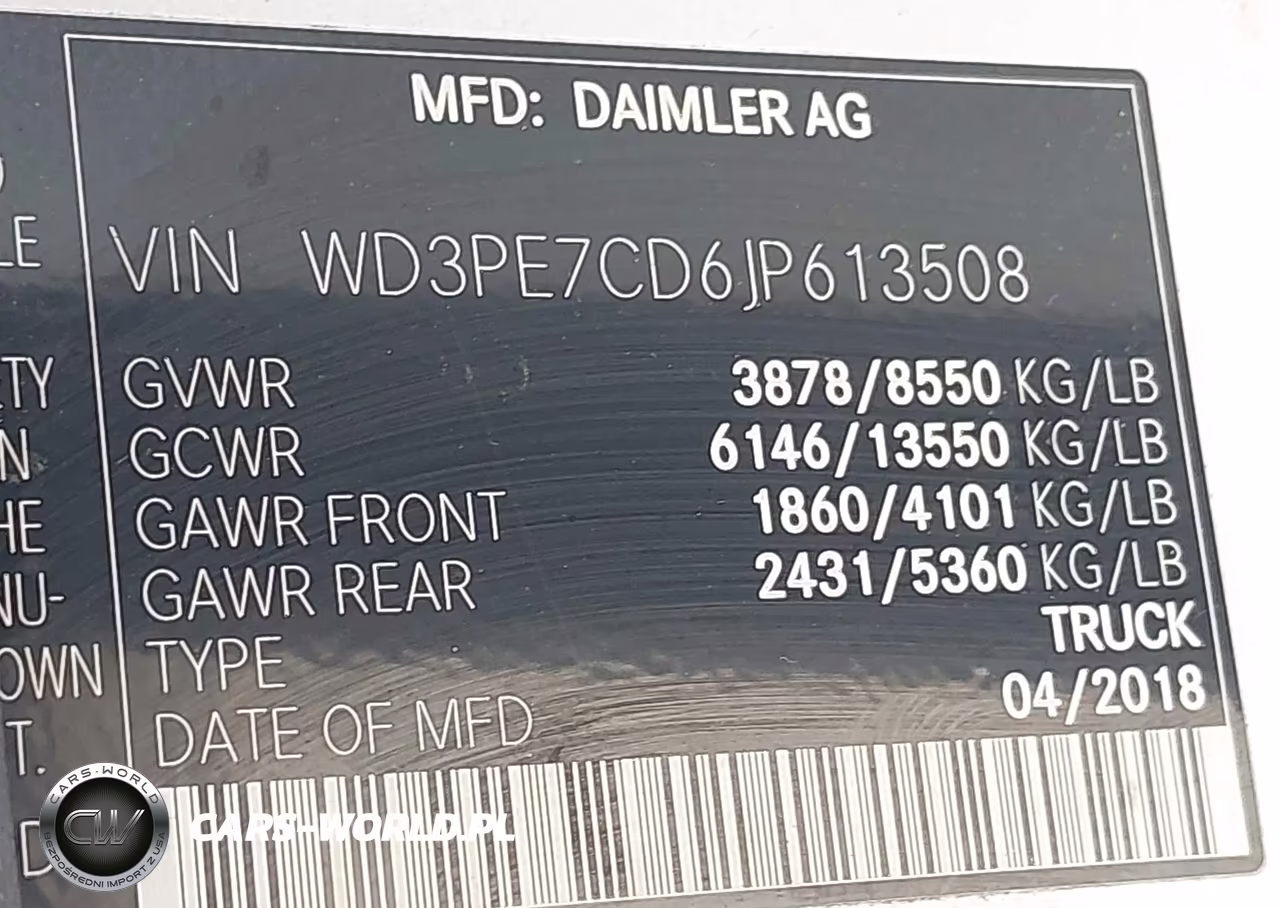 2018 Mercedes-Benz Sprinter 2500 Standard Roof V6 VIN:WD3PE7CD6JP613508 - 9