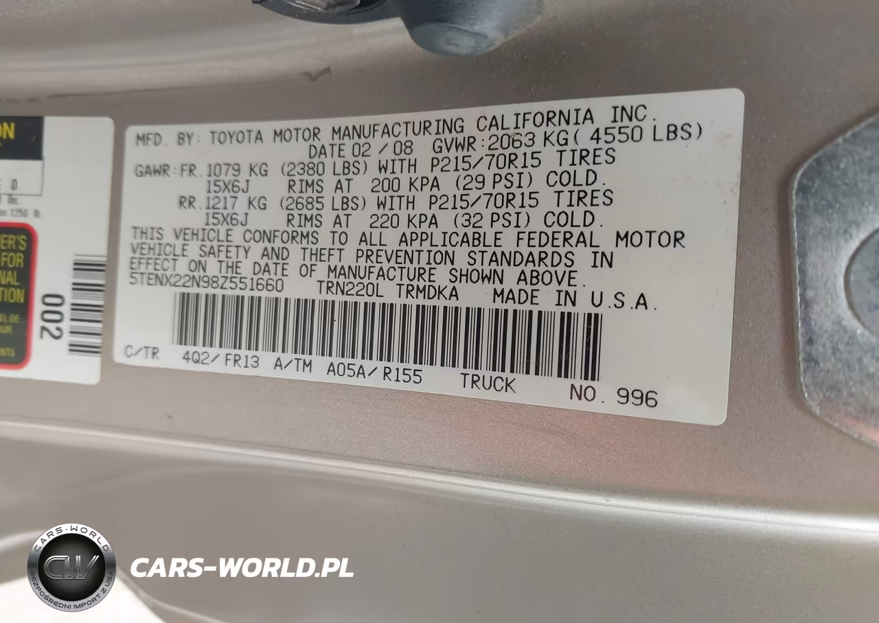 2008 Toyota Tacoma VIN:5TENX22N98Z551660 - 9