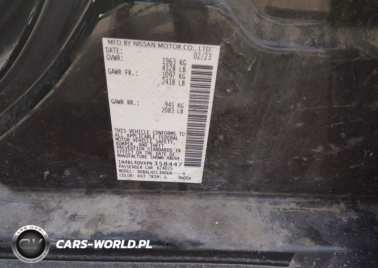 2023 Nissan Altima Sv Fwd VIN:1N4BL4DVXPN358447 - 9