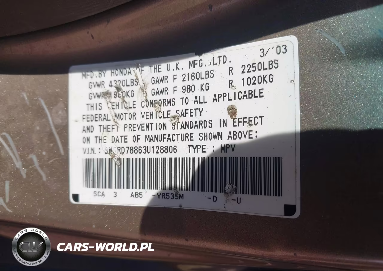 2003 Honda Cr-V Ex VIN:SHSRD78863U128806 - 9