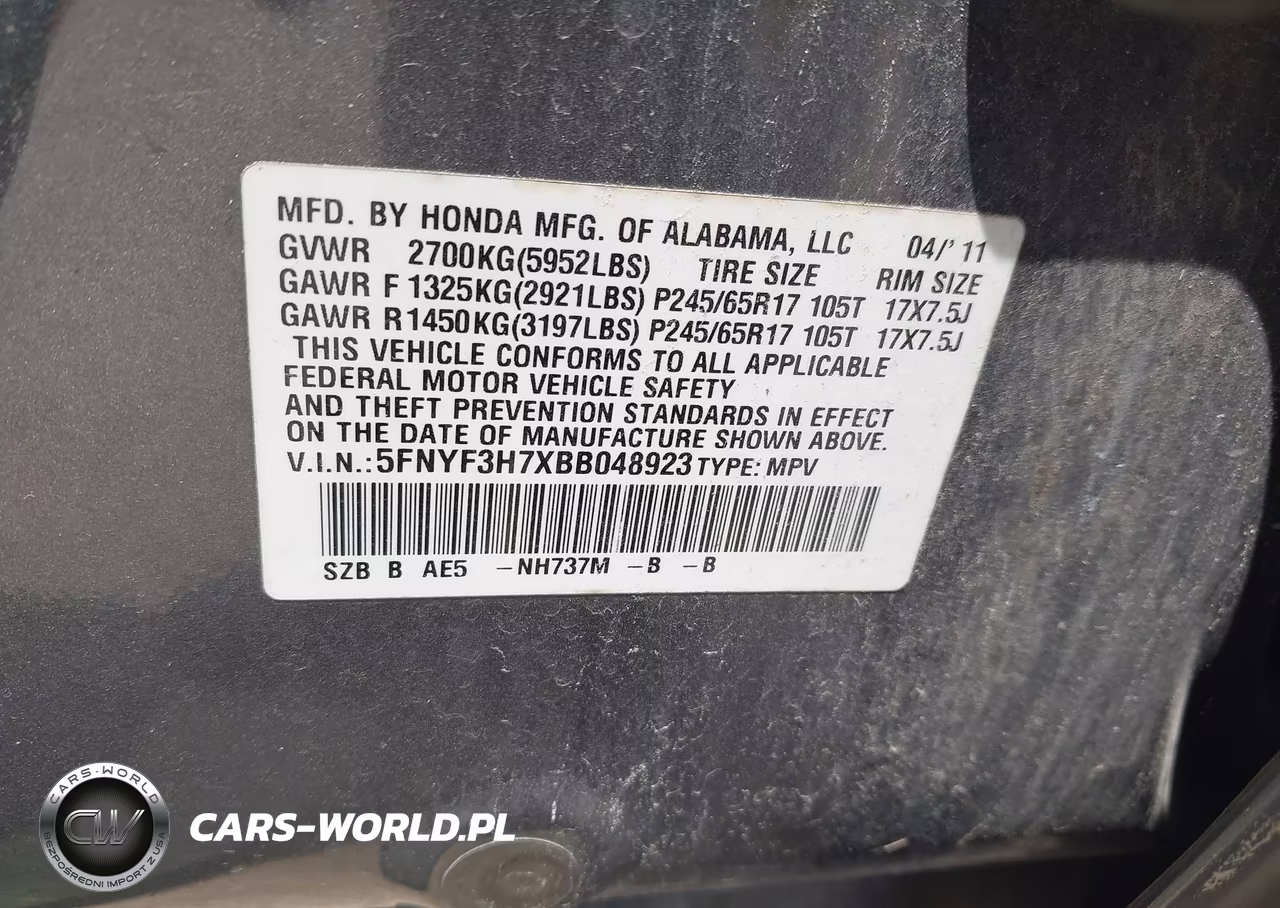 2011 Honda Pilot Ex-L VIN:5FNYF3H7XBB048923 - 9
