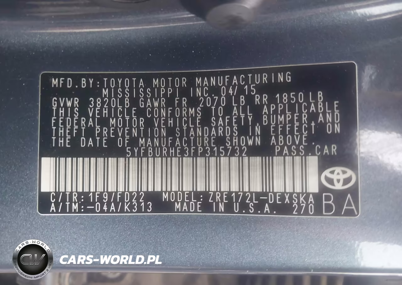 2015 Toyota Corolla S VIN:5YFBURHE3FP315732 - 9