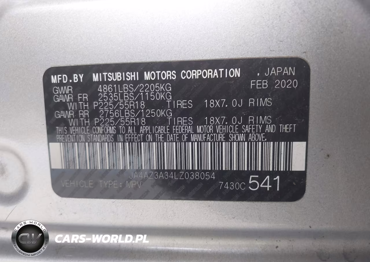 2020 Mitsubishi Outlander Es 2.4 S-Awc-Le 2.4 S-Awc-Se 2.4 S-Awc-Sel 2.4 S-Awc-Sp 2.4 S-Awc VIN:JA4AZ3A34LZ038054 - 9