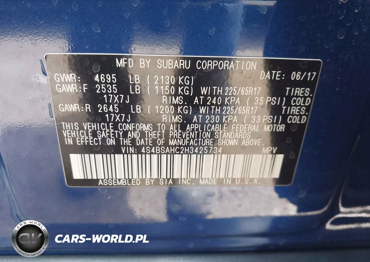 2017 Subaru Outback 2.5I Premium VIN:4S4BSAHC2H3425734 - 9