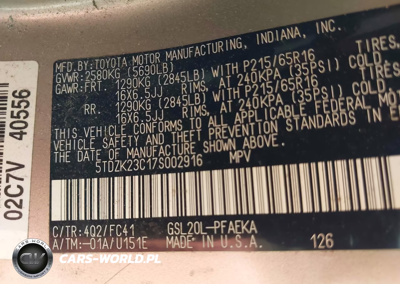 2007 Toyota Sienna Le VIN:5TDZK23C17S002916 - 9
