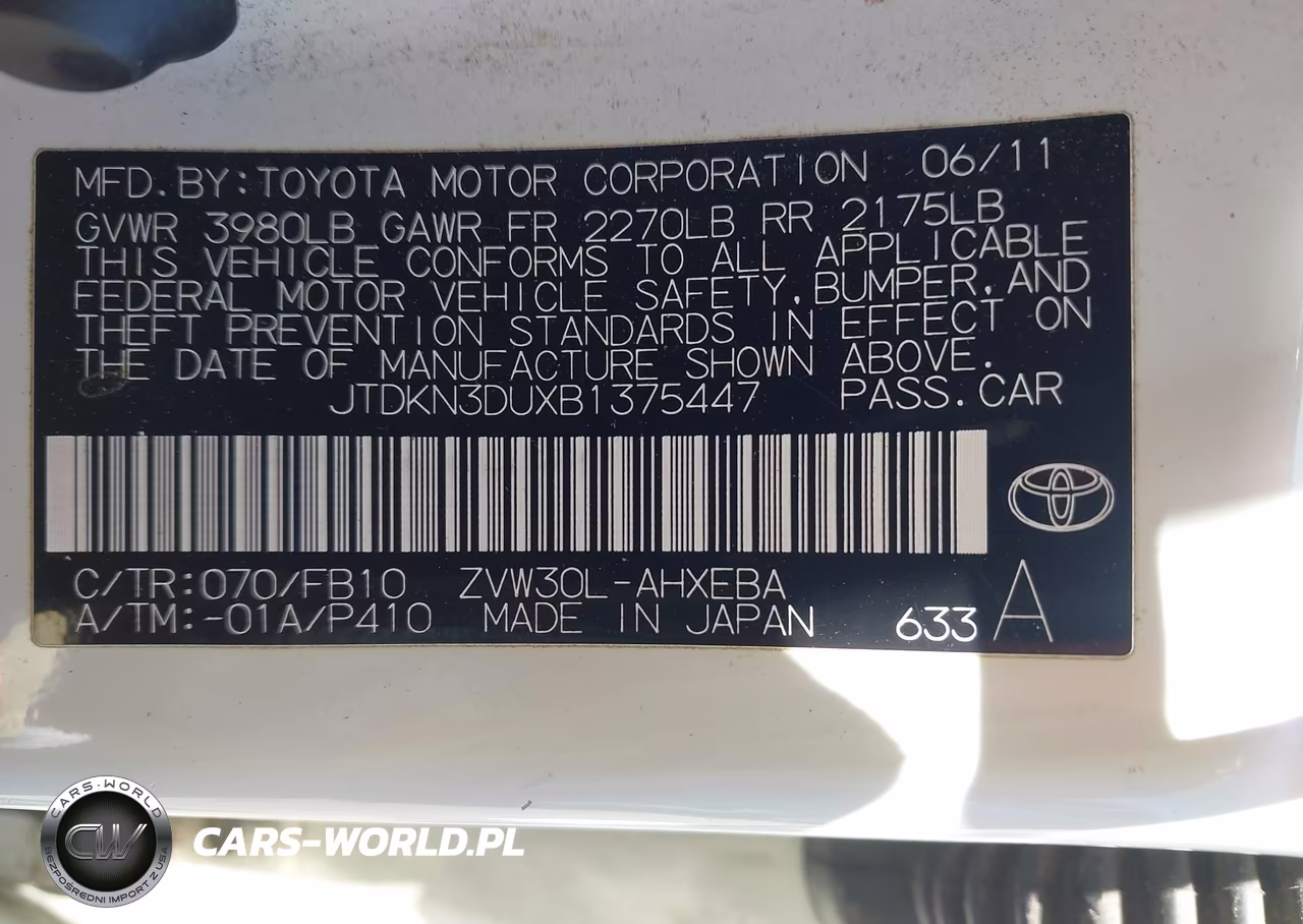 2011 Toyota Prius Two VIN:JTDKN3DUXB1375447 - 9