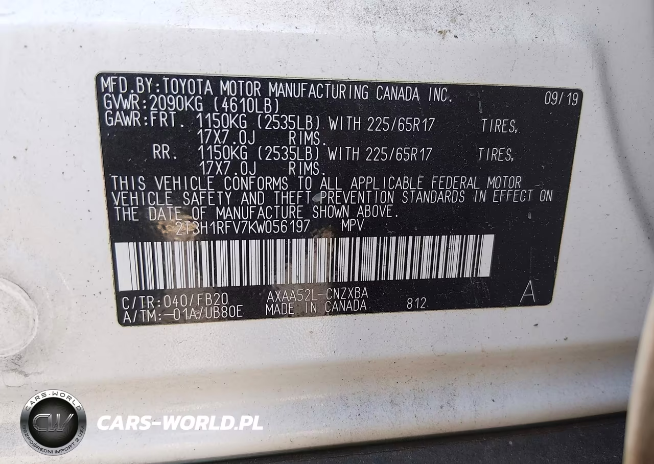 2019 Toyota Rav4 Le VIN:2T3H1RFV7KW056197 - 9