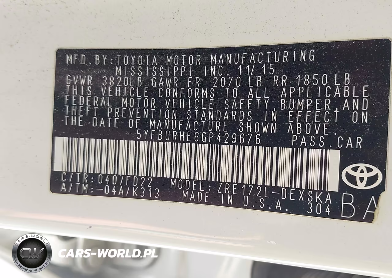 2016 Toyota Corolla S Plus VIN:5YFBURHE6GP429676 - 9