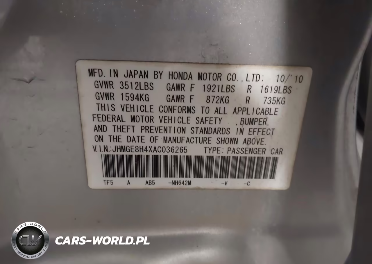 2010 Honda Fit Sport VIN:JHMGE8H4XAC036265 - 9