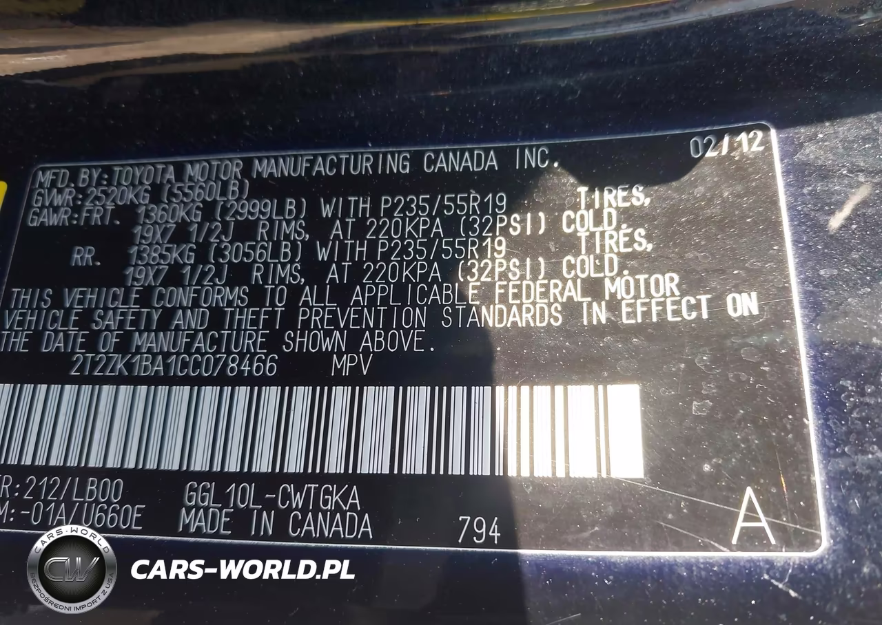 2012 Lexus Rx 350 VIN:2T2ZK1BA1CC078466 - 9
