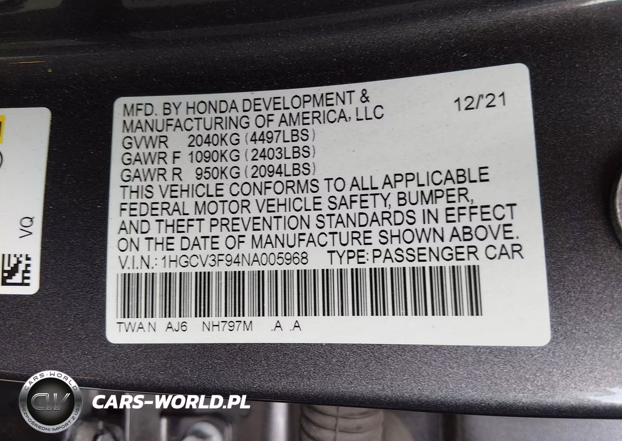 2022 Honda Accord Hybrid Touring VIN:1HGCV3F94NA005968 - 9