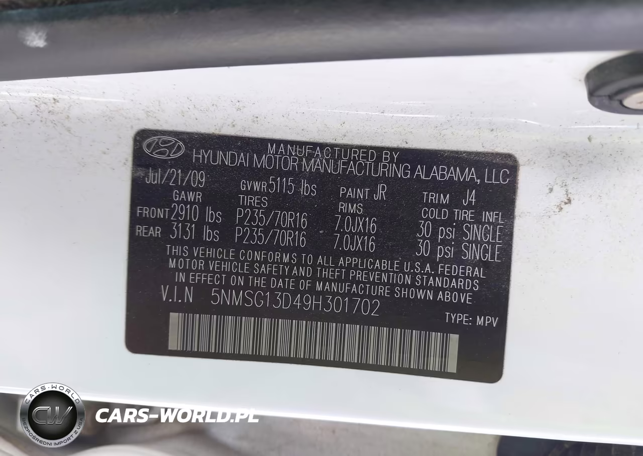 2009 Hyundai Santa Fe Gls VIN:5NMSG13D49H301702 - 9