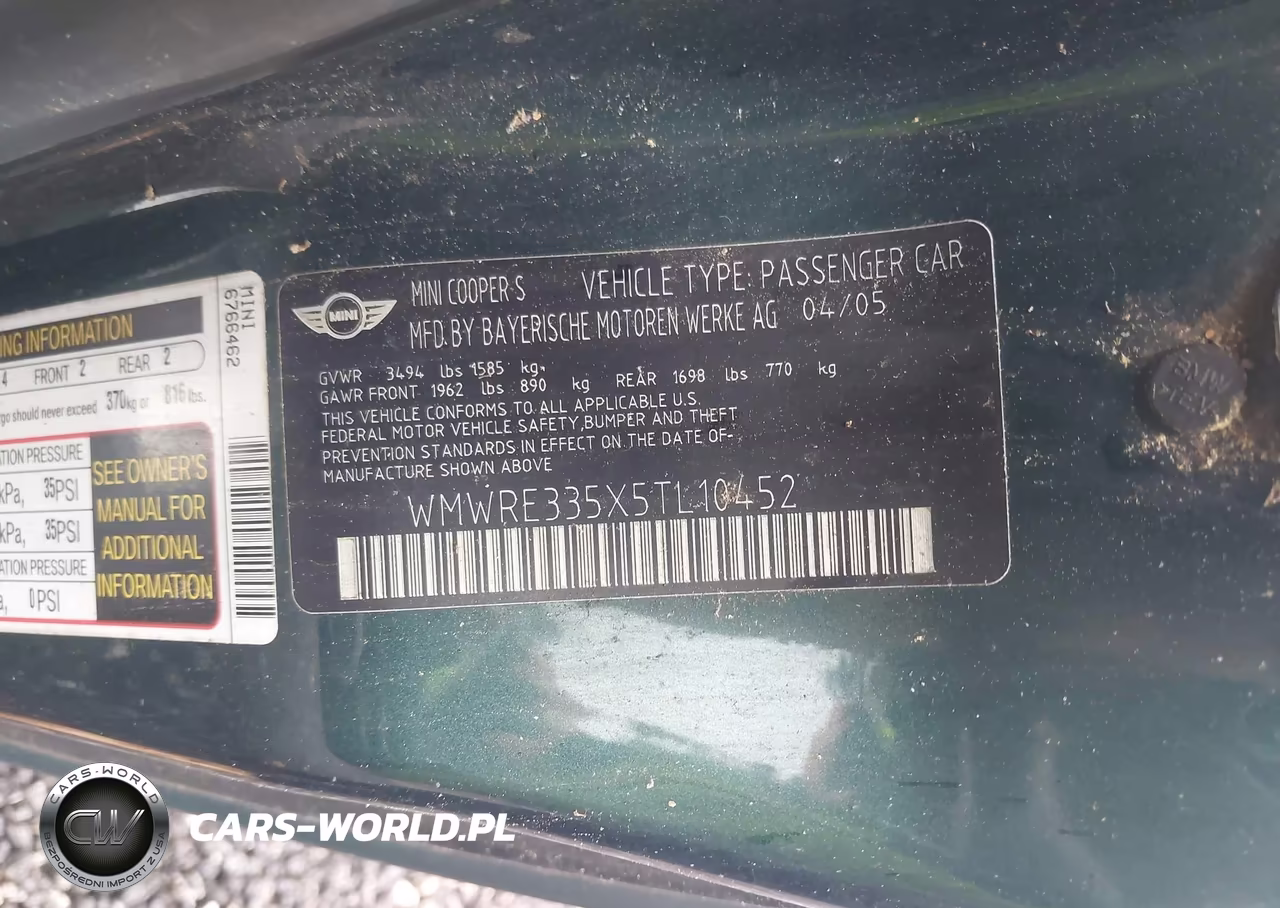 2005 Mini Cooper S VIN:WMWRE335X5TL10452 - 9