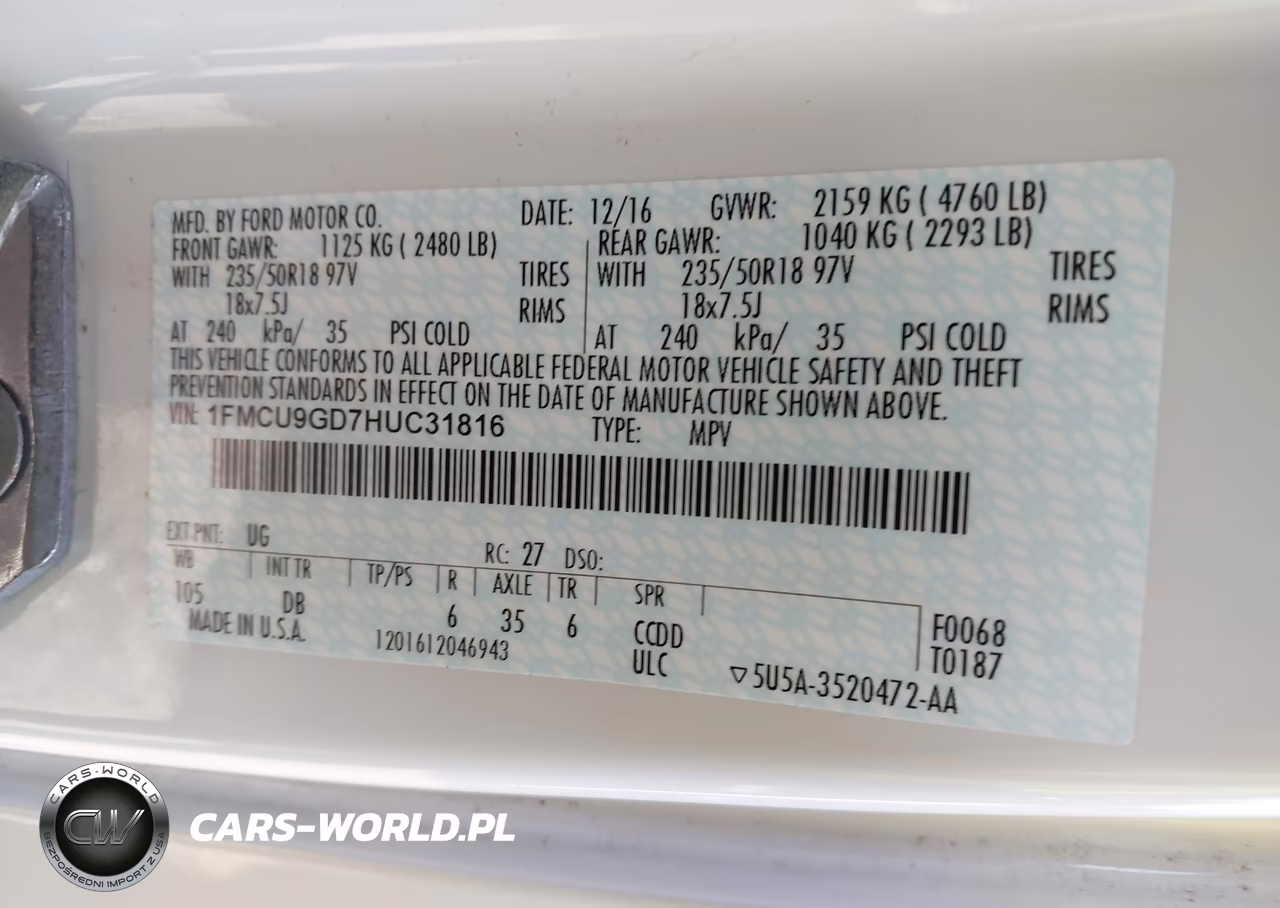 2017 Ford Escape Se VIN:1FMCU9GD7HUC31816 - 9