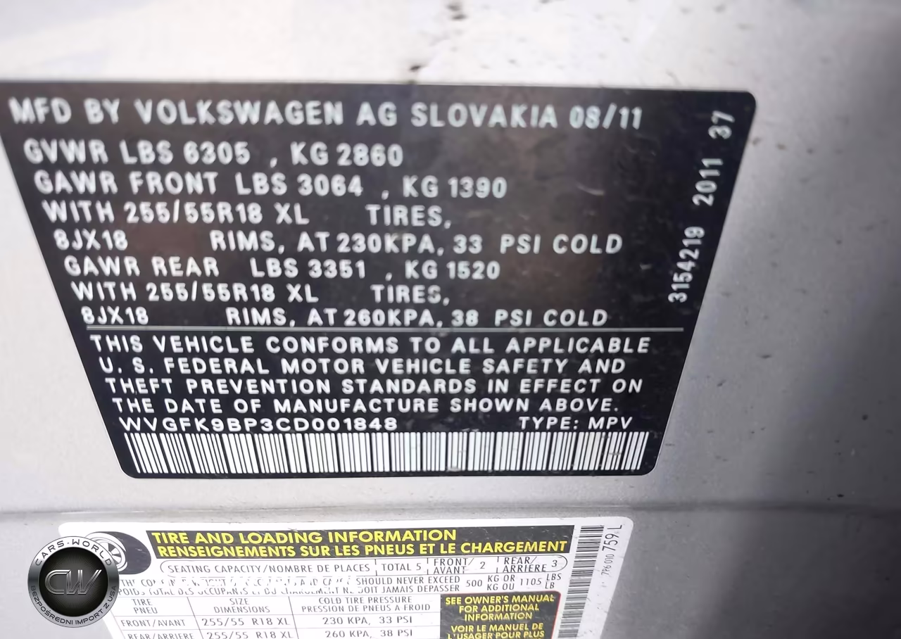 2012 Volkswagen Touareg Tdi Sport VIN:WVGFK9BP3CD001848 - 9
