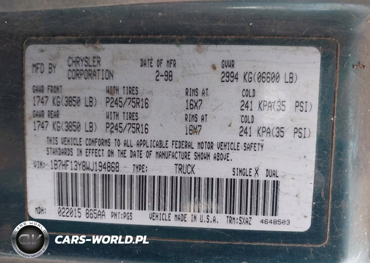 1998 Dodge Ram 1500 St VIN:1B7HF13Y8WJ194868 - 9