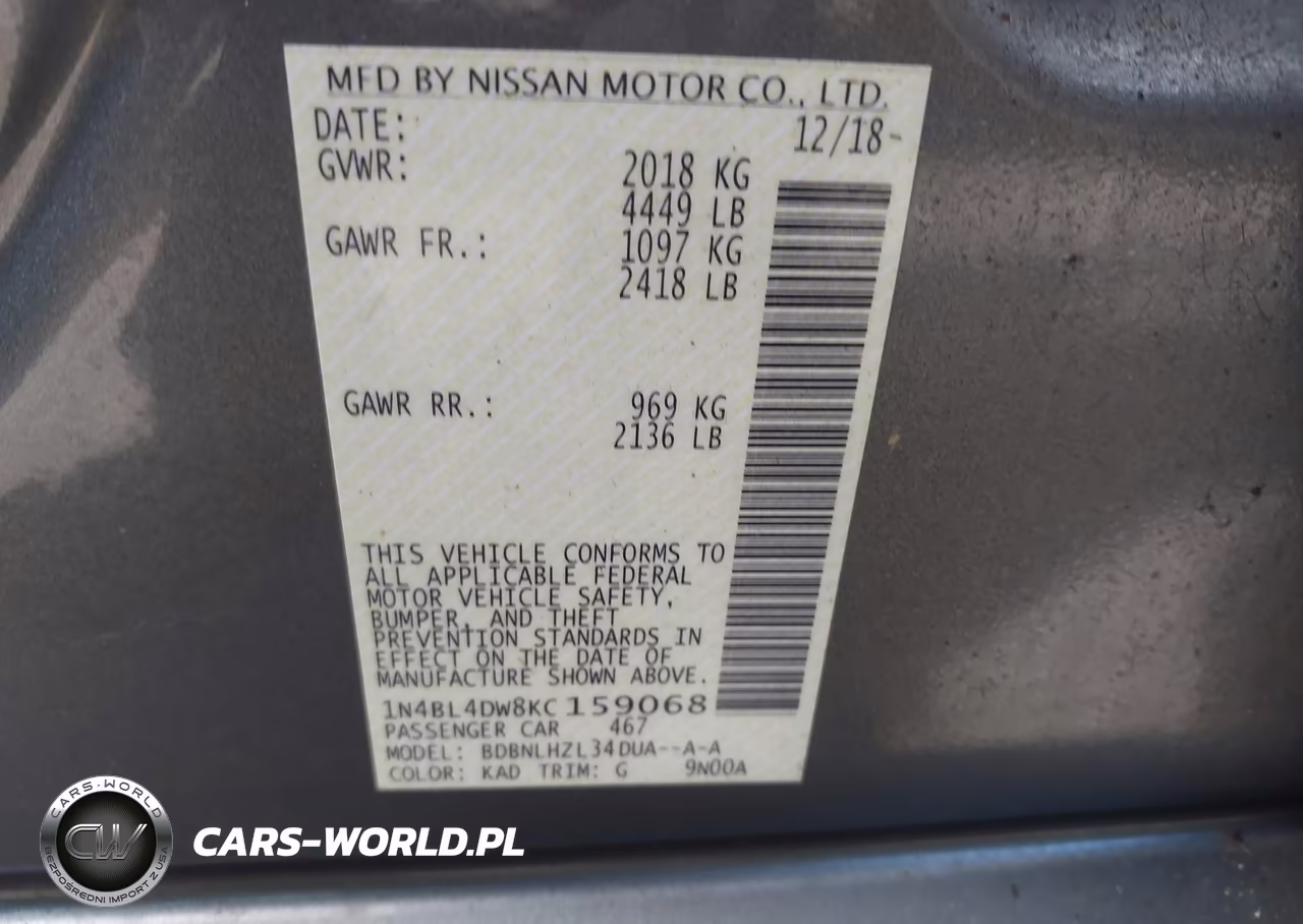 2019 Nissan Altima 2.5 Sv VIN:1N4BL4DW8KC159068 - 9