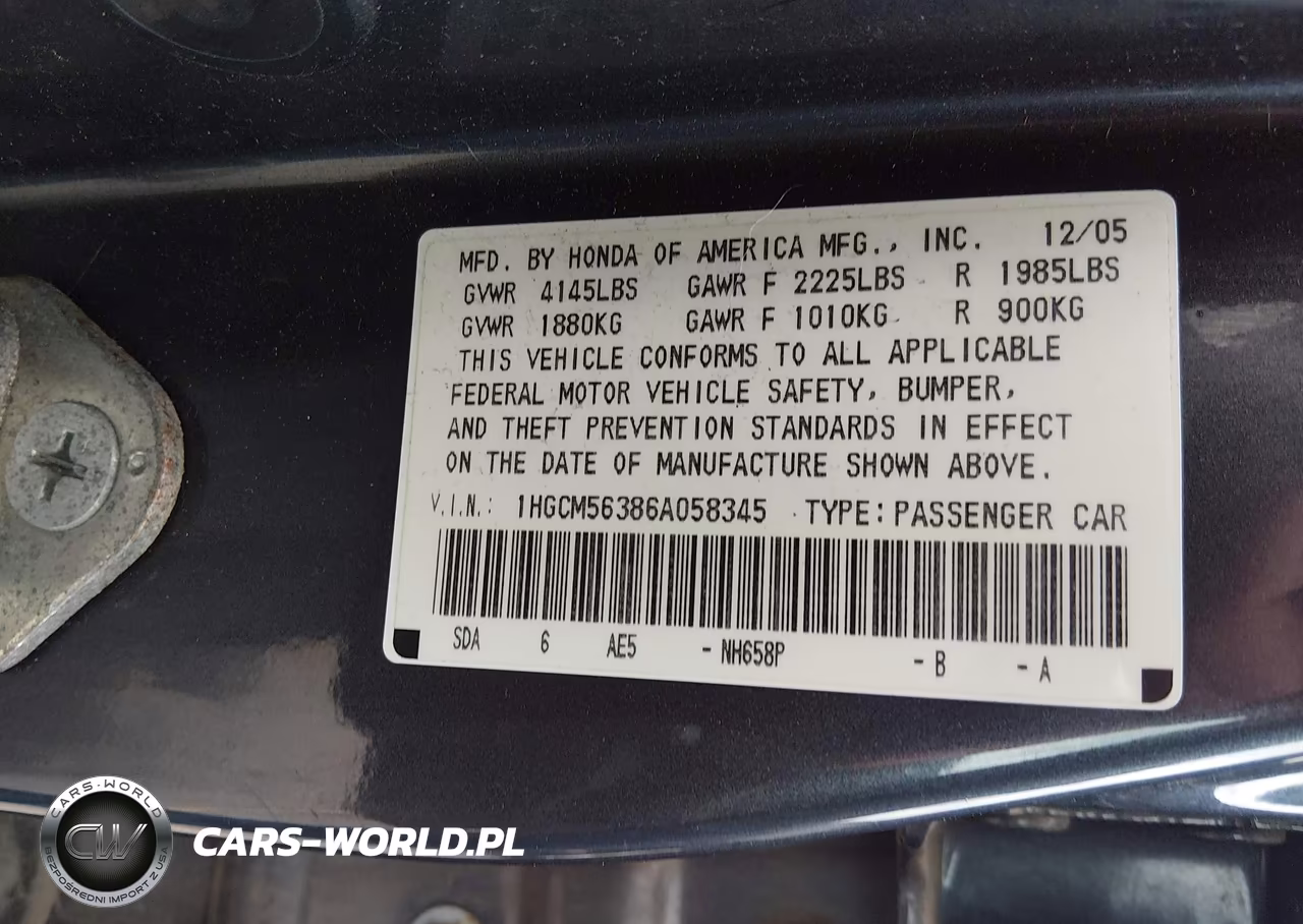 2006 Honda Accord 2.4 Se VIN:1HGCM56386A058345 - 9