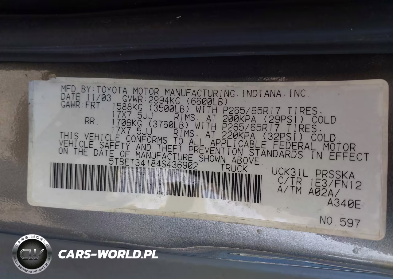 2004 Toyota Tundra Sr5 V8 VIN:5TBET34184S436902 - 9