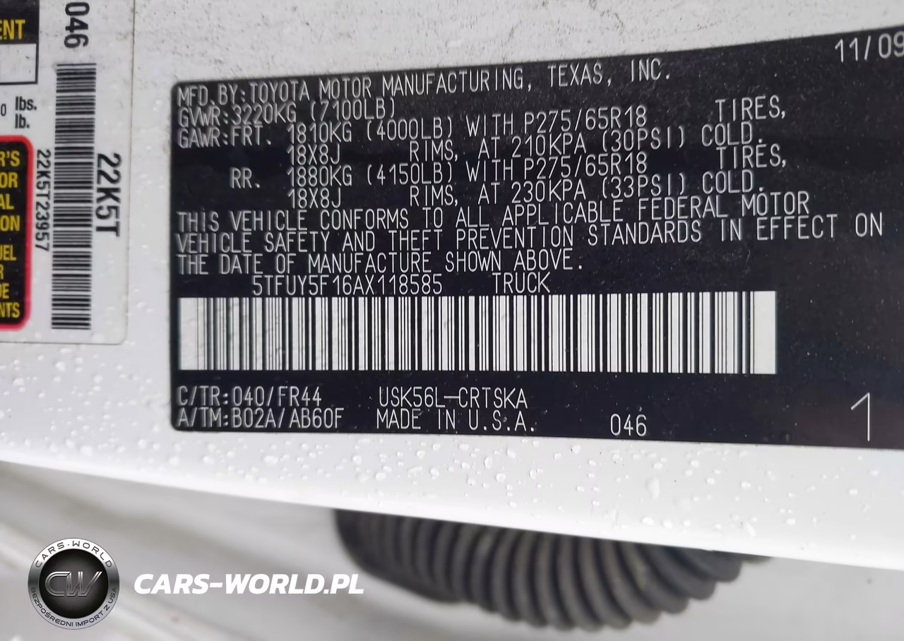 2010 Toyota Tundra Grade 5.7L V8 VIN:5TFUY5F16AX118585 - 9