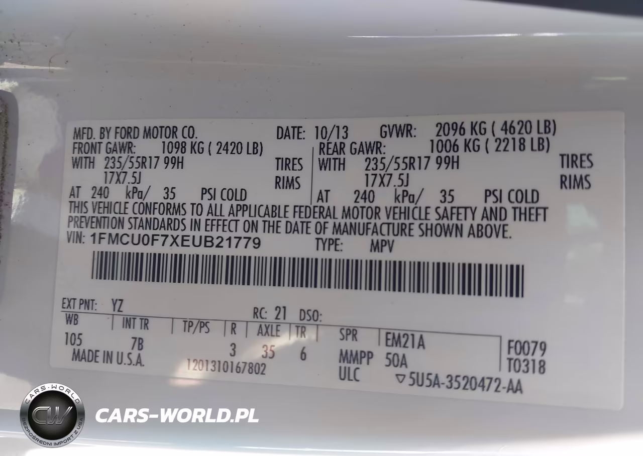2014 Ford Escape S VIN:1FMCU0F7XEUB21779 - 9