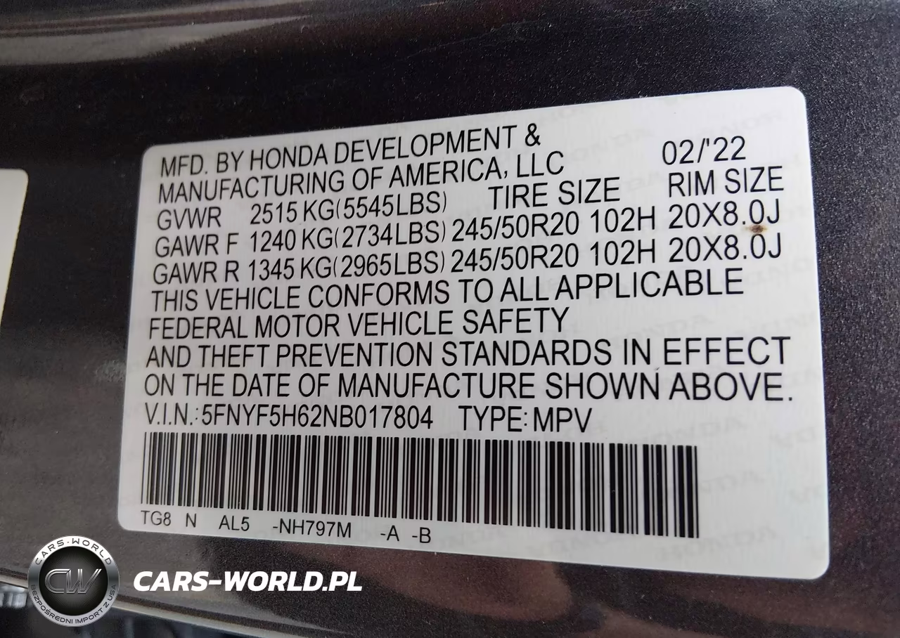 2022 Honda Pilot 2Wd Touring 7 Passenger VIN:5FNYF5H62NB017804 - 9