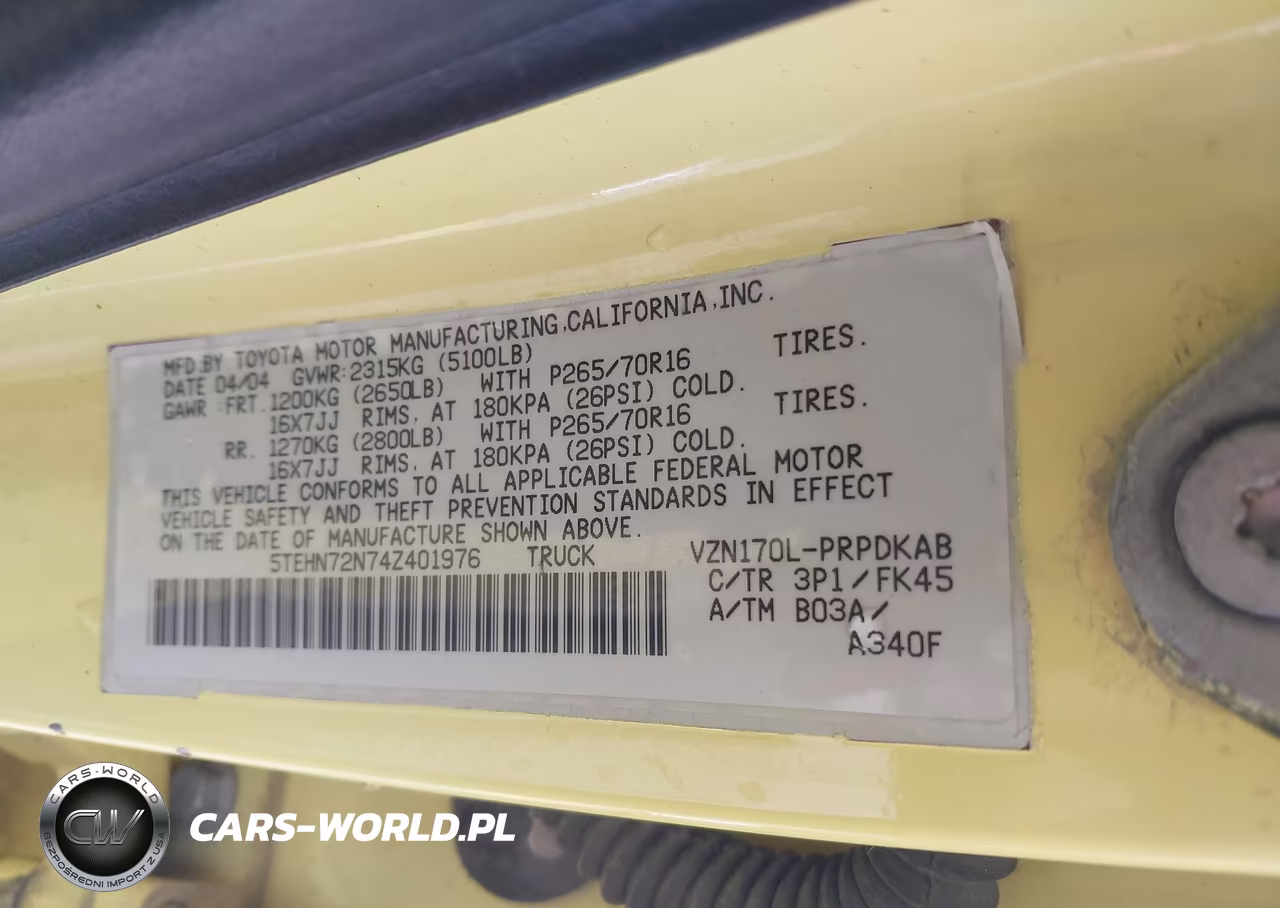 2004 Toyota Tacoma Base V6 VIN:5TEHN72N74Z401976 - 9
