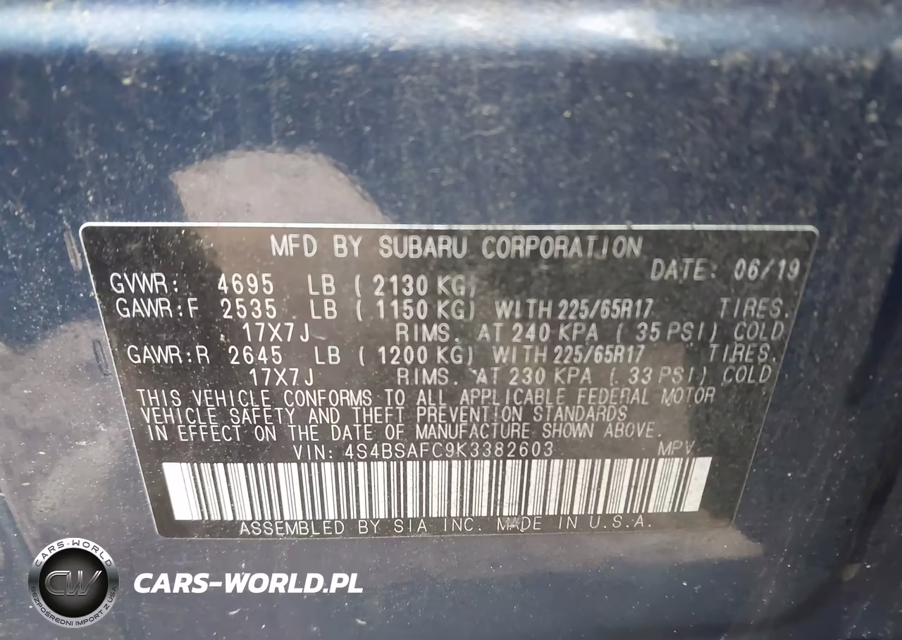 2019 Subaru Outback 2.5I Premium VIN:4S4BSAFC9K3382603 - 9