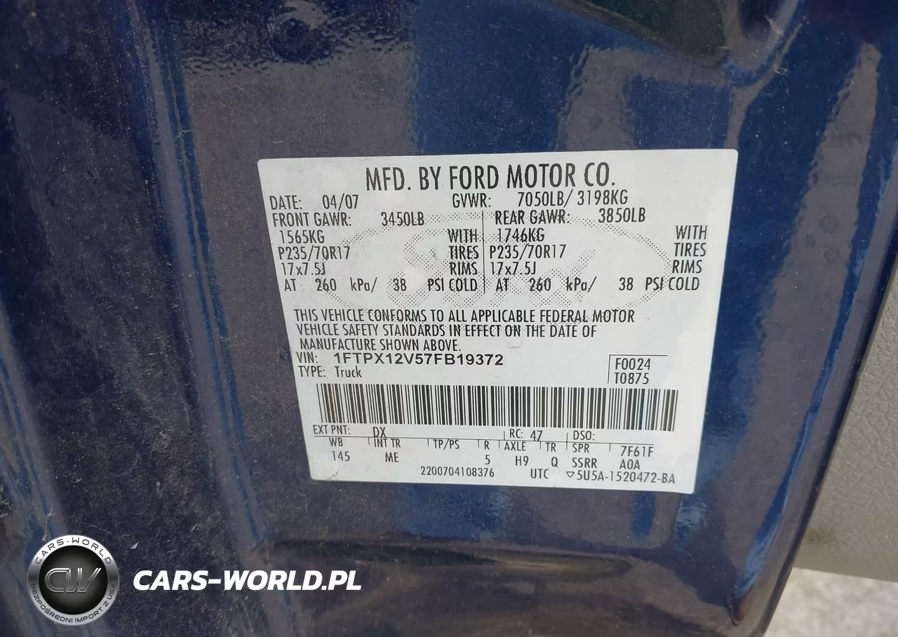2007 Ford F-150 Lariat-Stx-Xl-Xlt VIN:1FTPX12V57FB19372 - 9