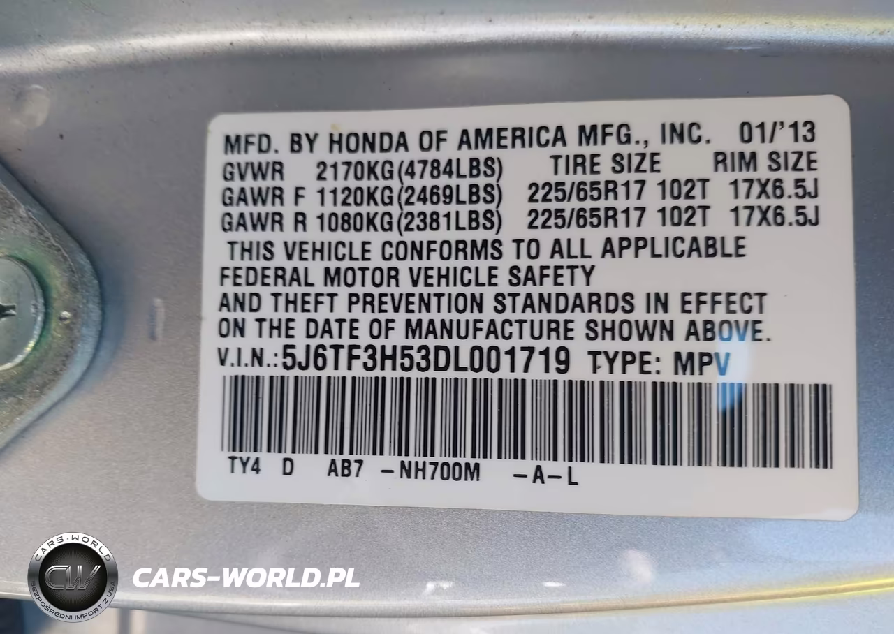 2013 Honda Crosstour Ex-L VIN:5J6TF3H53DL001719 - 9
