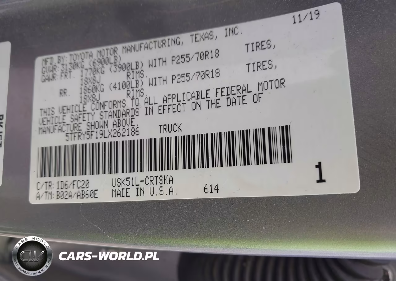 2020 Toyota Tundra Sr5 VIN:5TFRY5F19LX262186 - 9