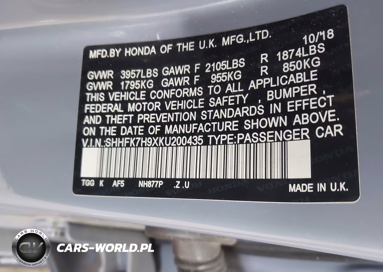 2019 Honda Civic Sport Touring VIN:SHHFK7H9XKU200435 - 9