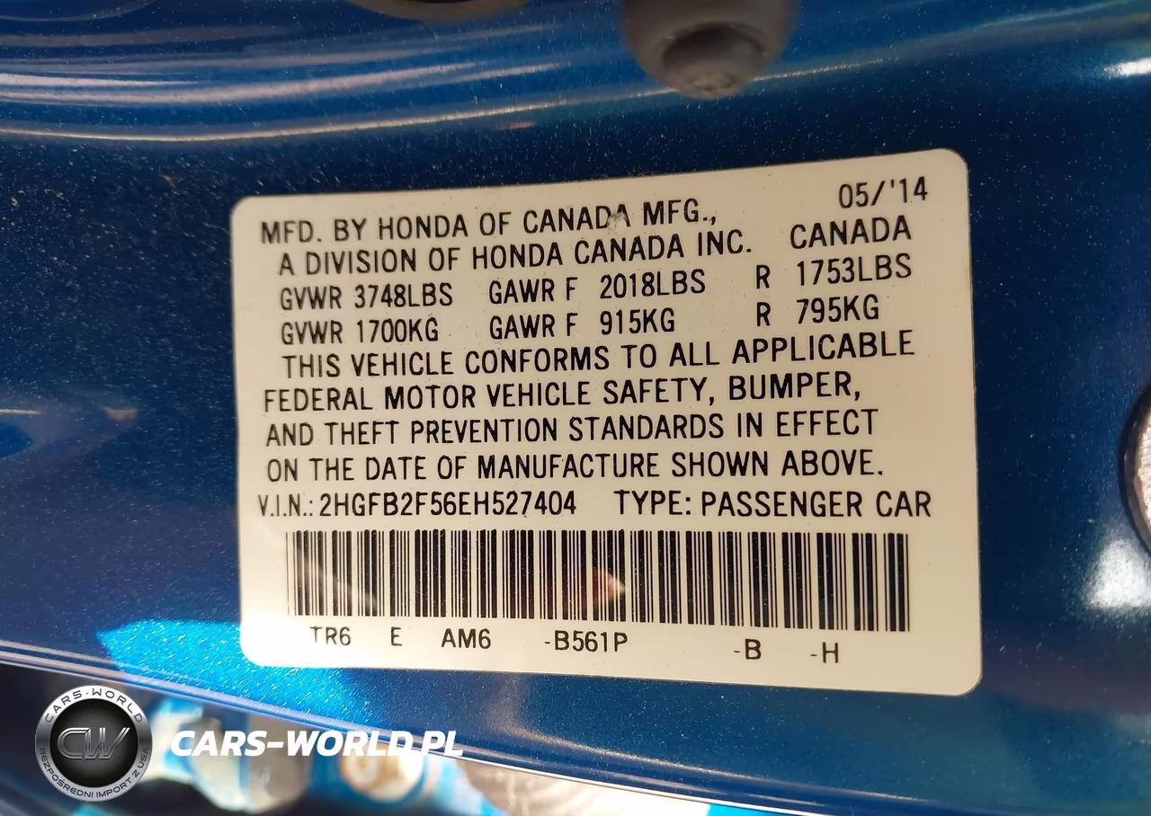2014 Honda Civic Lx VIN:2HGFB2F56EH527404 - 9