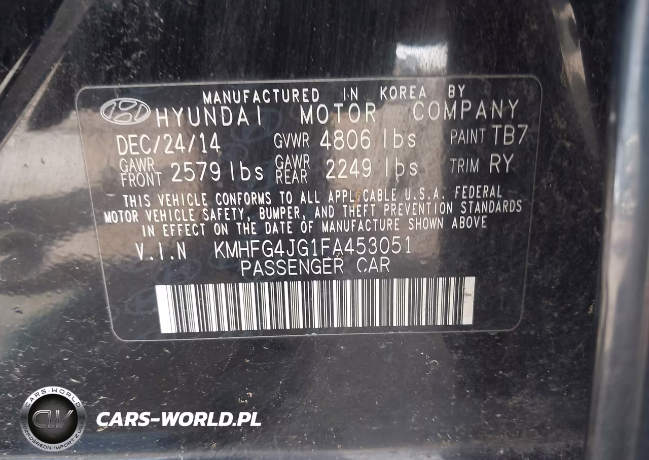 2015 Hyundai Azera VIN:KMHFG4JG1FA453051 - 9