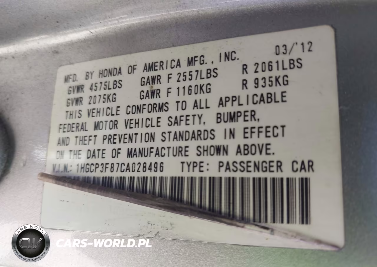2012 Honda Accord 3.5 Ex-L VIN:1HGCP3F87CA028496 - 9