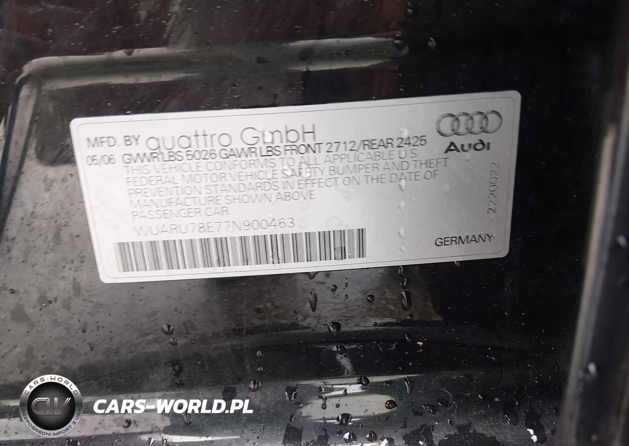 2007 Audi Rs 4 4.2L VIN:WUARU78E77N900463 - 9