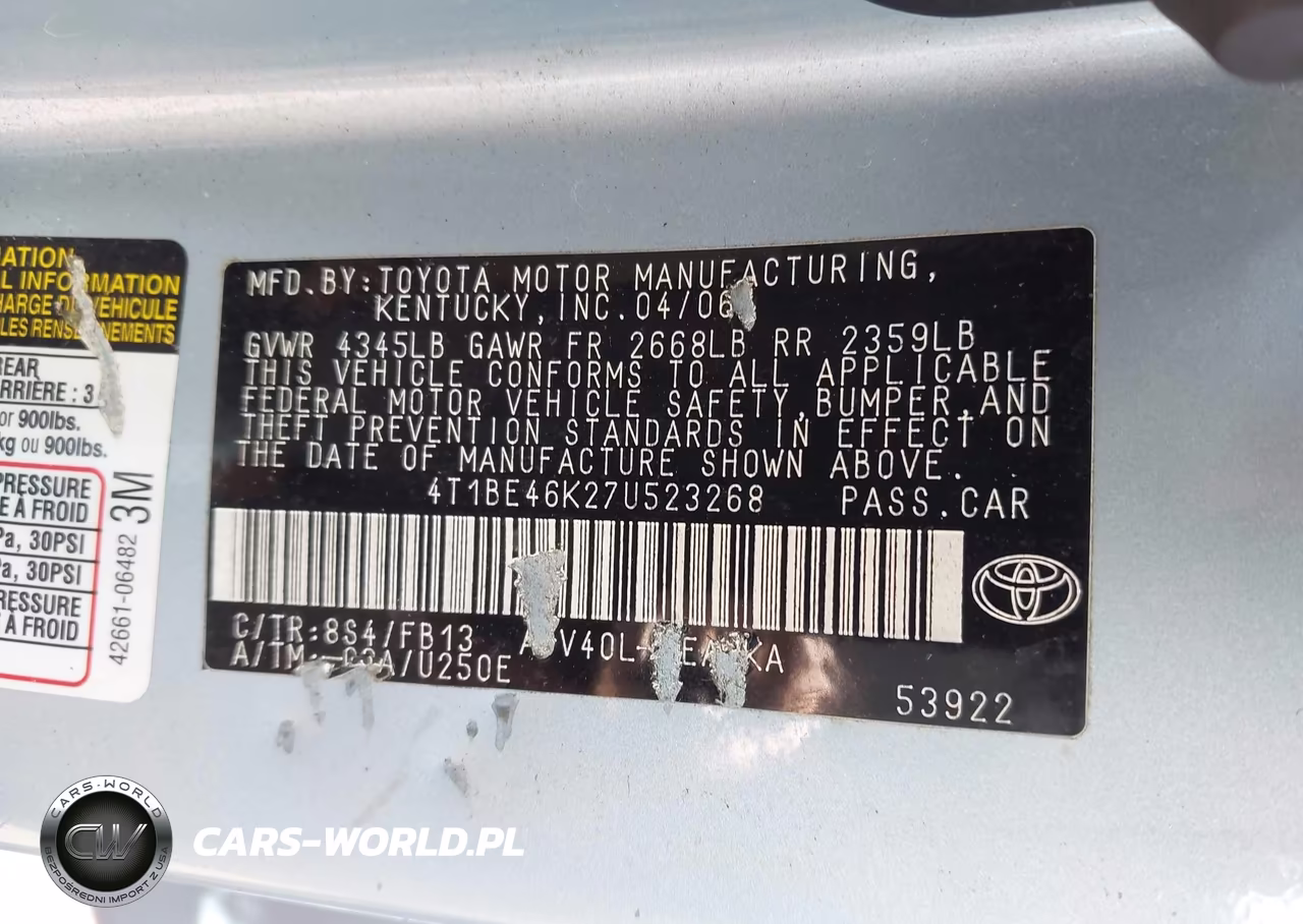 2007 Toyota Camry Le VIN:4T1BE46K27U523268 - 9