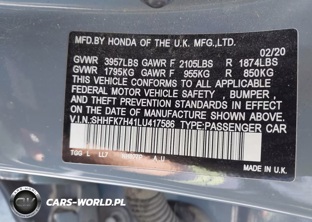 2020 Honda Civic Sport VIN:SHHFK7H41LU417586 - 9