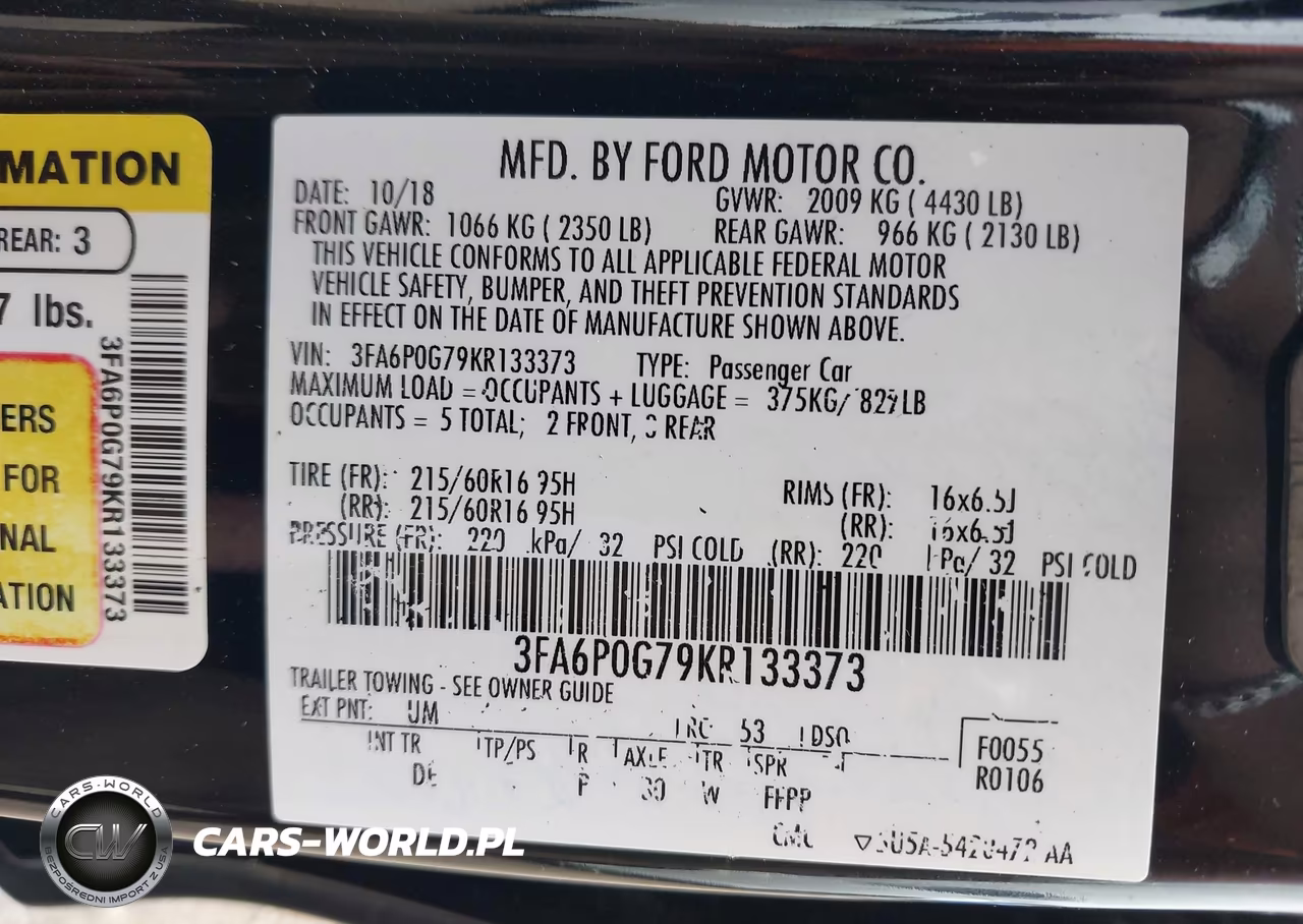 2019 Ford Fusion S VIN:3FA6P0G79KR133373 - 9