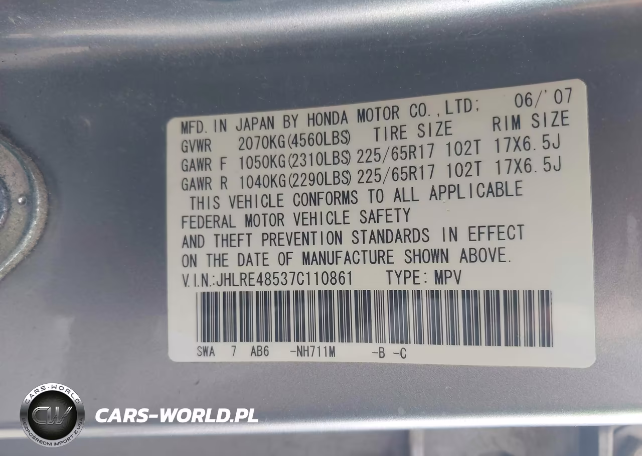 2007 Honda Cr-V Ex VIN:JHLRE48537C110861 - 9