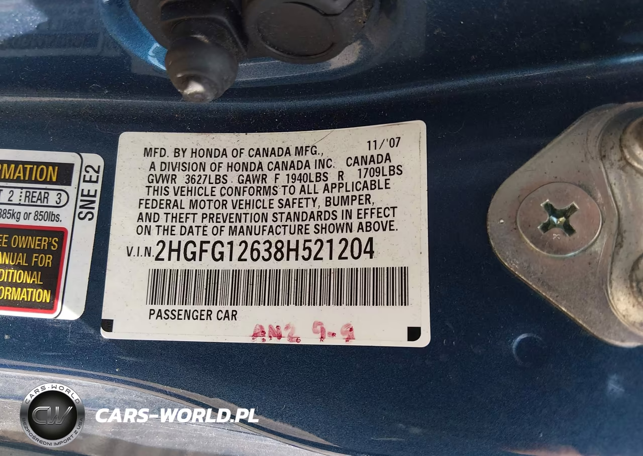 2008 Honda Civic Lx VIN:2HGFG12638H521204 - 9