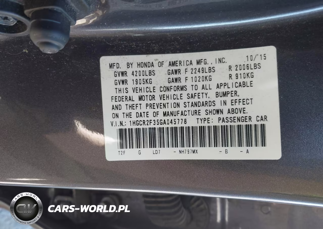 2016 Honda Accord Lx VIN:1HGCR2F35GA045778 - 9