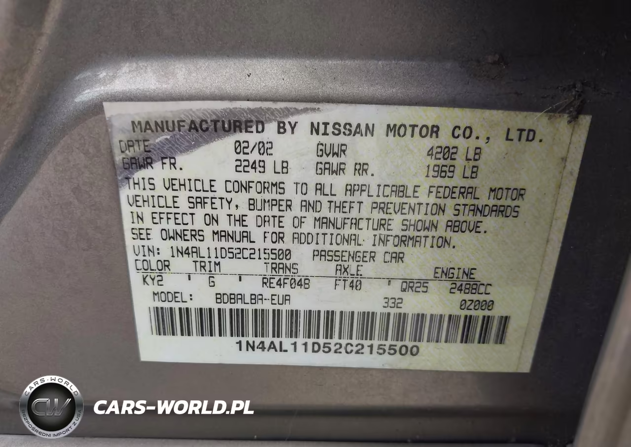 2002 Nissan Altima 2.5 Sl VIN:1N4AL11D52C215500 - 9