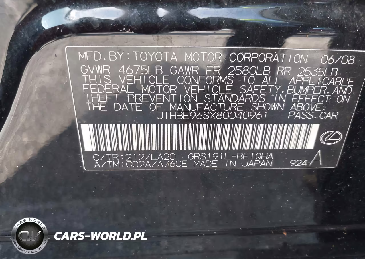 2008 Lexus Gs 350 VIN:JTHBE96SX80040961 - 9