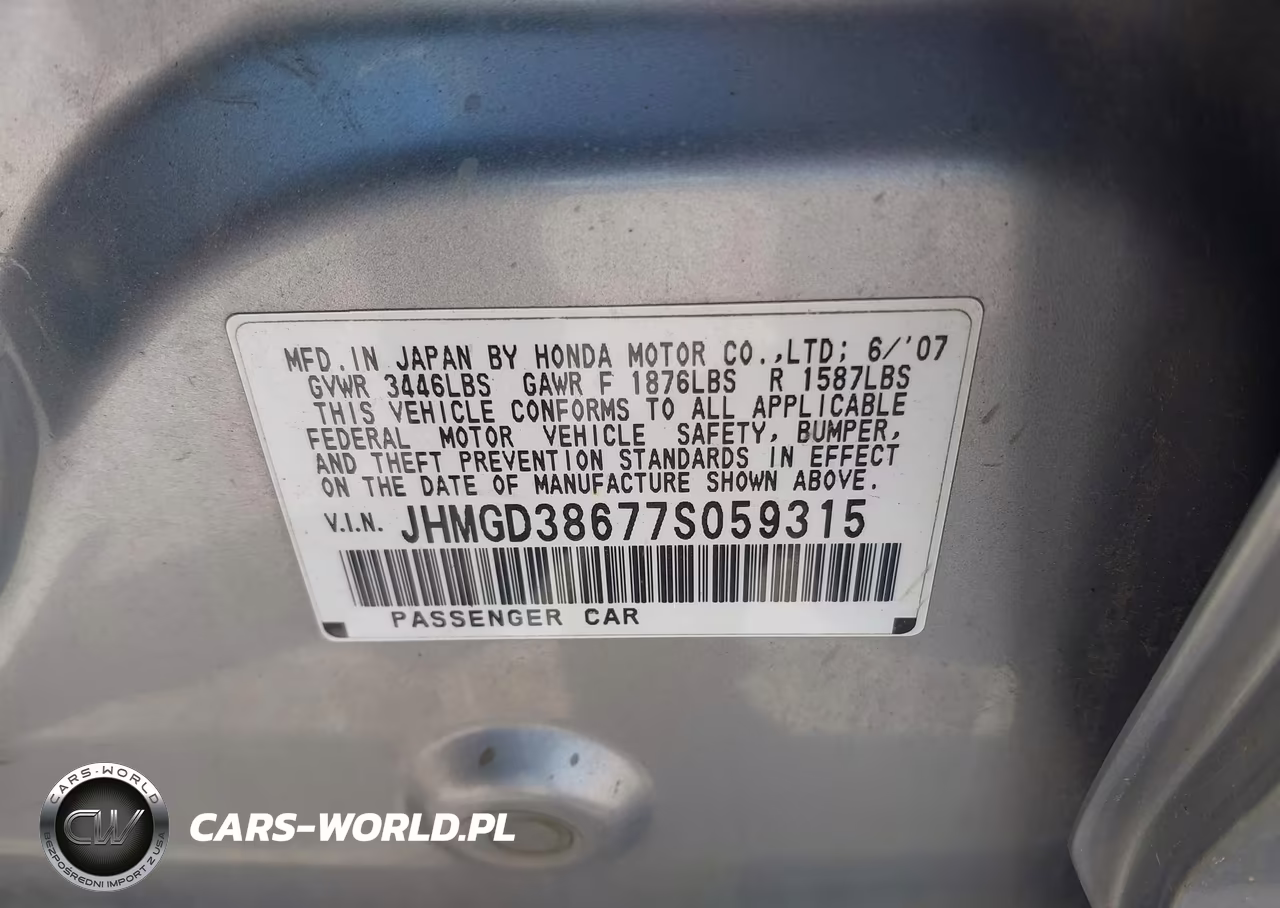 2007 Honda Fit Sport VIN:JHMGD38677S059315 - 9